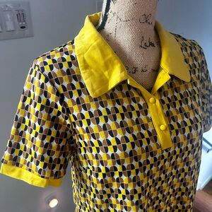 NWT Cider 60s style yellow and brown mini dress size large